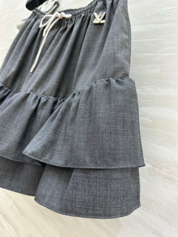 LV Drawstring Tiered Skirt Grey In Wool  367334