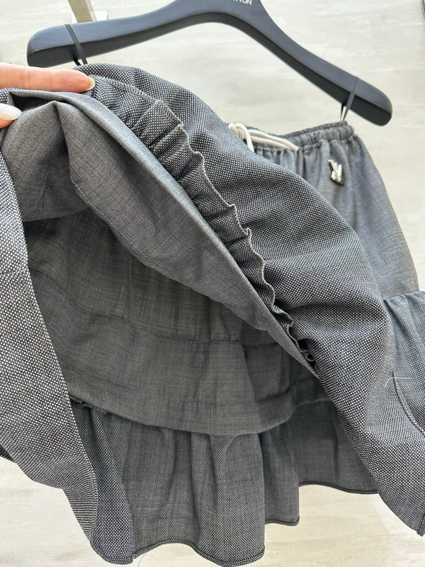 LV Drawstring Tiered Skirt Grey In Wool  367334