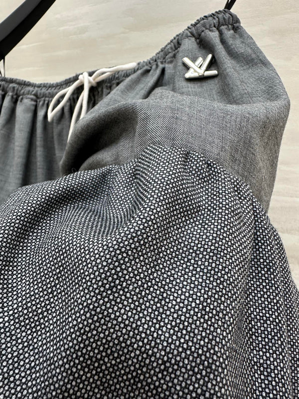 LV Drawstring Tiered Skirt Grey In Wool  367334