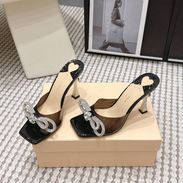 Mach & Mach 26 High Heels Crystal Sandals 95 Black in Leather 722821