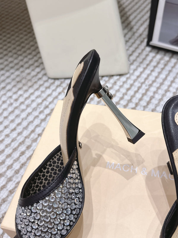 Mach & Mach Embellished Mules 95 Black in Leather Diamonds 722809