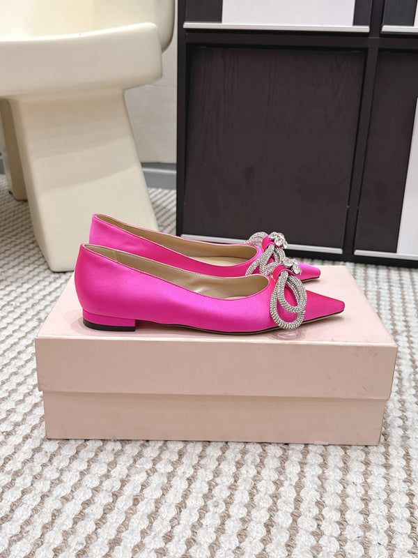 Mach & Mach 26SS Rhinestone Bow Flats Pink in Silk 722451