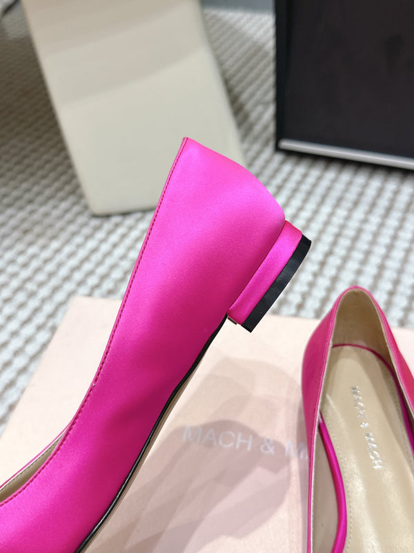 Mach & Mach 26SS Rhinestone Bow Flats Pink in Silk 722451