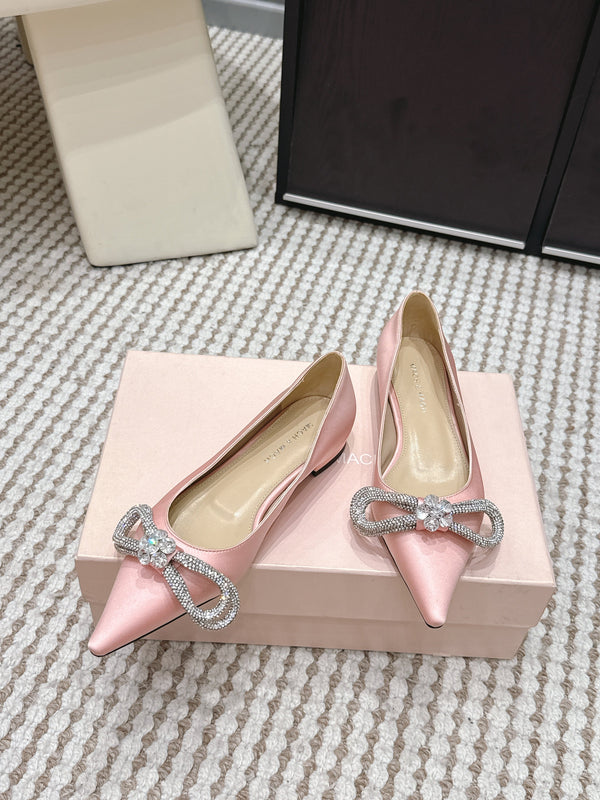 Mach & Mach 26SS Rhinestone Bow Flats Light Pink in Silk 722450