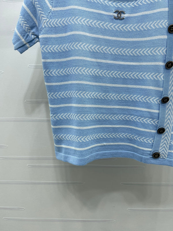 Chanel 26 Short-sleeved Top Blue in Nitrile Cotton 373097