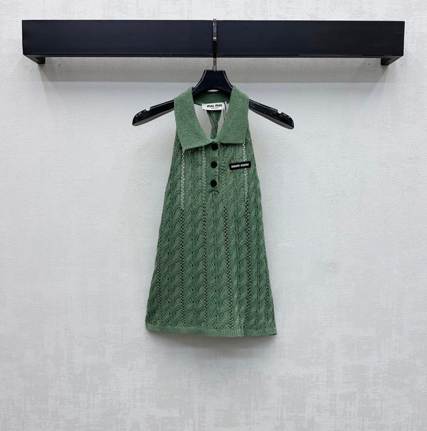 Miu Miu 26 Backless Knit Vest Green in Wool 366904