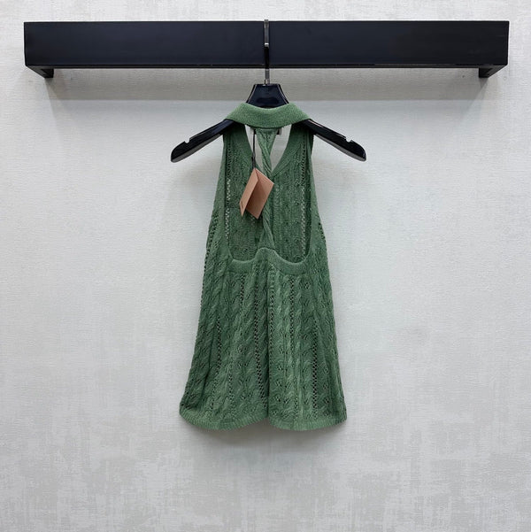 Miu Miu 26 Backless Knit Vest Green in Wool 366904