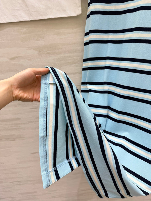 Chanel Striped T-shirt Dress Blue in Pure Cotton 375548
