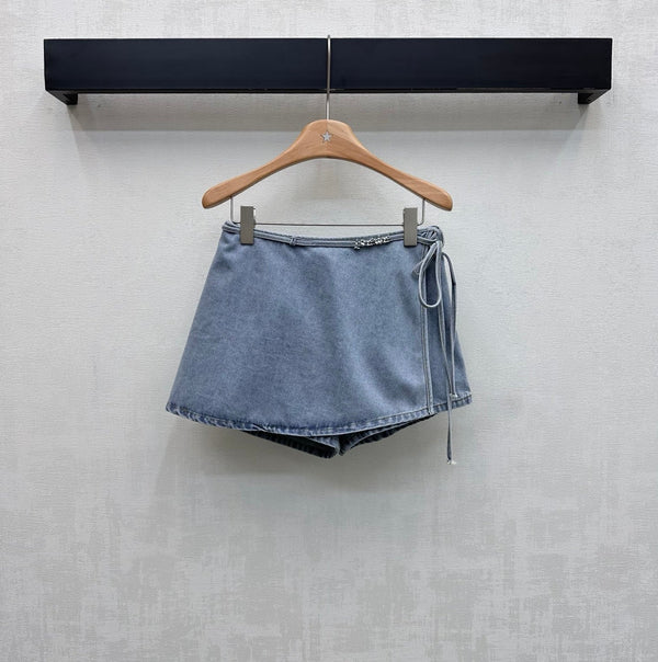 Loewe 26 Lace-up  Skirt Blue in YB Twill Cotton Denim 375337