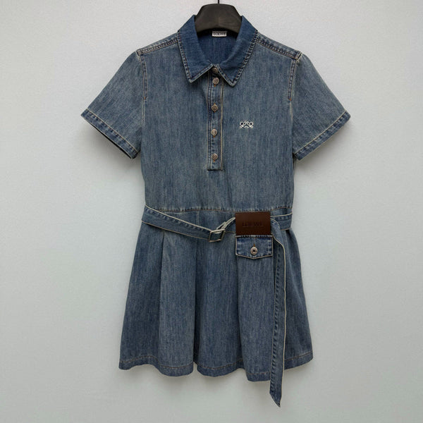 Loewe 26 Collared Short-Sleeve Denim Shirt Dress Blue in Cotton 373781