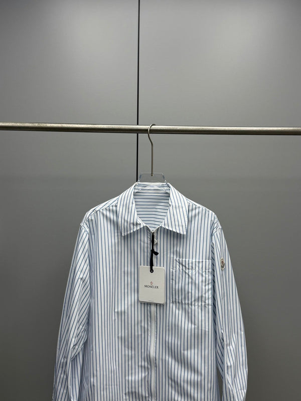 Moncler Shirt Zipper White Blue in Cotton 374675