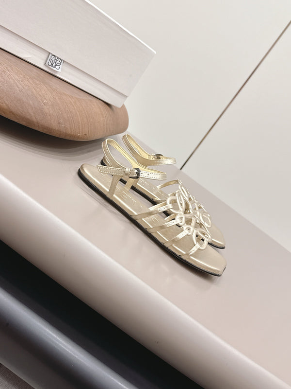 Loewe 26 Sandal Champagne Metallic in Sheepskin 738809