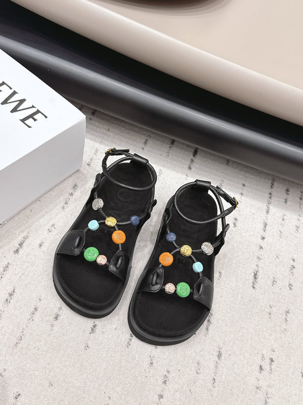 Loewe x Paula's Ibiza Anagram Pebble Bead Sandals Black in Sheepskin 738797