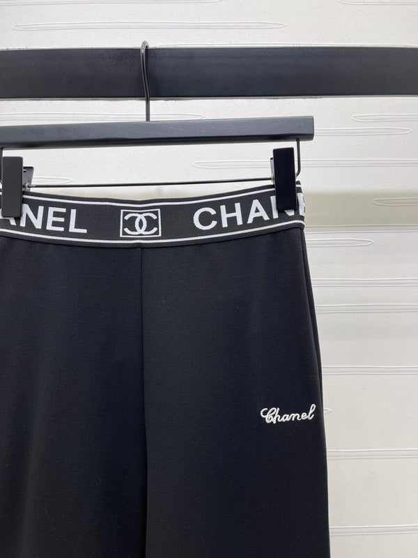 Chanel Webbing Letter Flare Pants Black in Rayon  376052