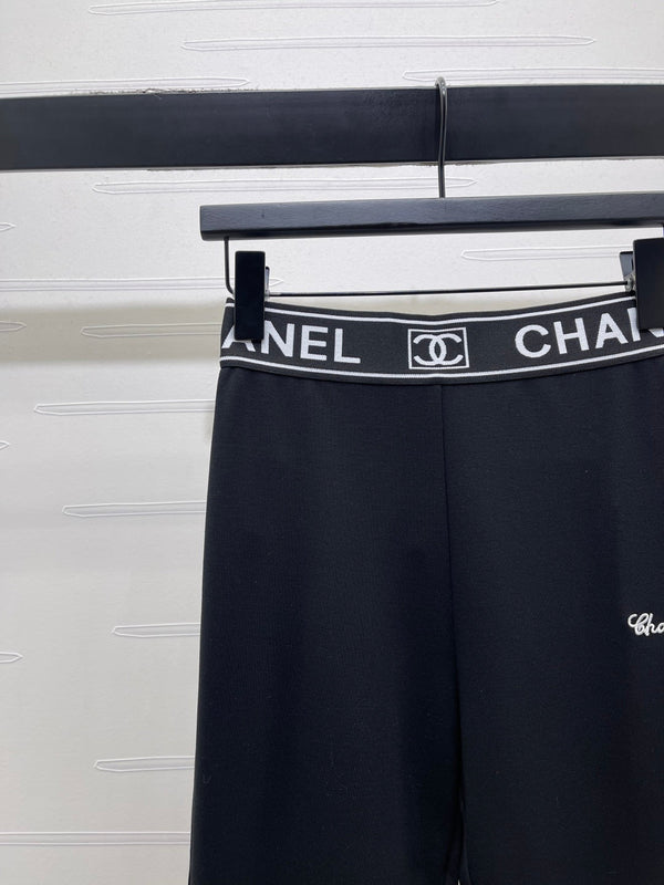 Chanel Webbing Letter Flare Pants Black in Rayon  376052