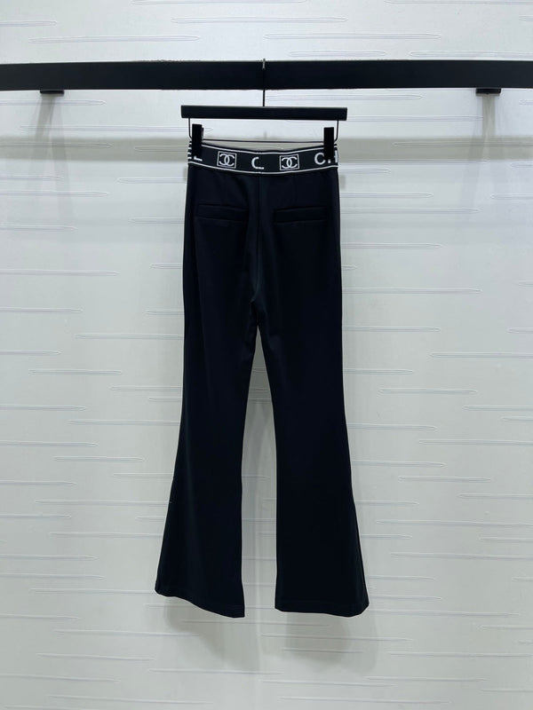 Chanel Webbing Letter Flare Pants Black in Rayon  376052