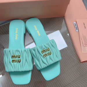 Miu Sandal Turquoise Matelassé Leather 739553