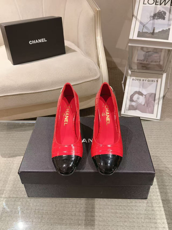 Chanel 26 Pumps Pearl Heel 80mm Red in Calfskin 739575
