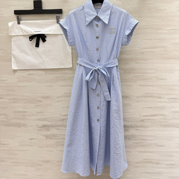 Chanel Striped Shirt Dress Blue in Cotton 377538