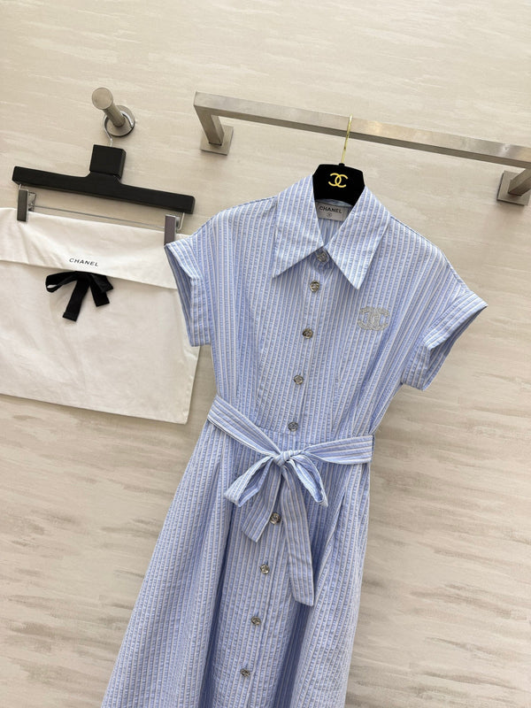 Chanel Striped Shirt Dress Blue in Cotton 377538