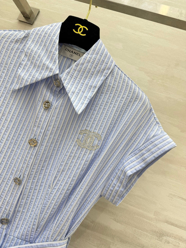 Chanel Striped Shirt Dress Blue in Cotton 377538
