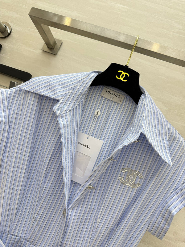 Chanel Striped Shirt Dress Blue in Cotton 377538