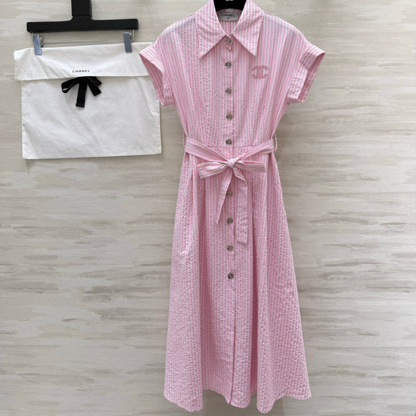 Chanel Striped Shirt Dress Pink in Cotton 377536
