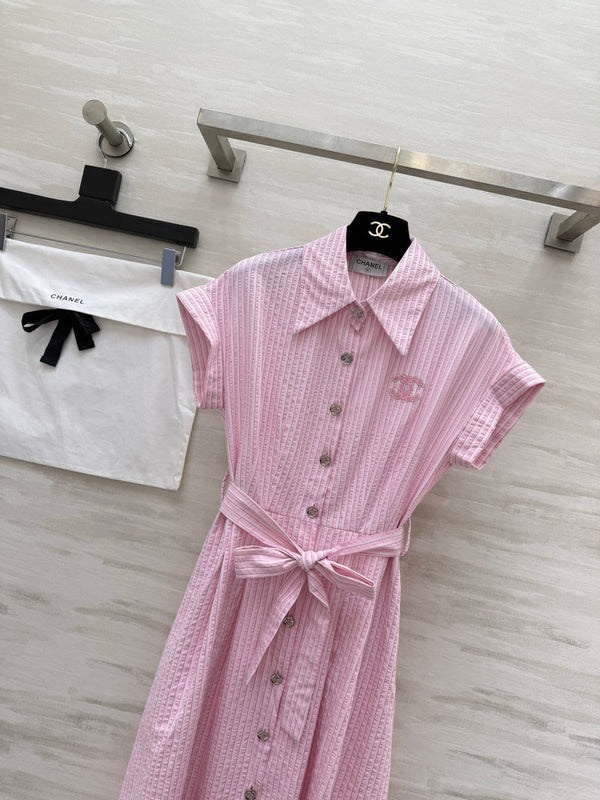 Chanel Striped Shirt Dress Pink in Cotton 377536