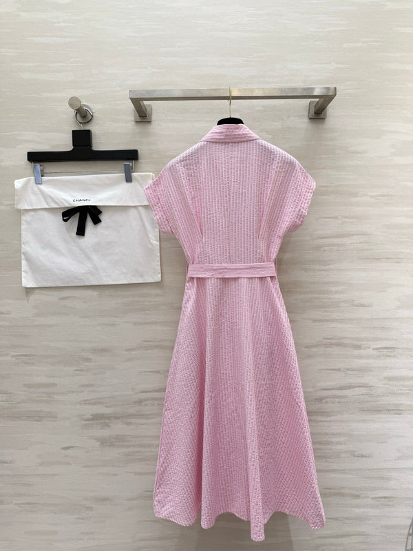 Chanel Striped Shirt Dress Pink in Cotton 377536