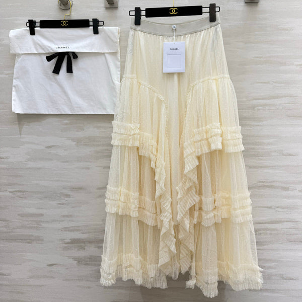 Chanel 26 Mesh Cake Skirt Cream in Cotton 377528