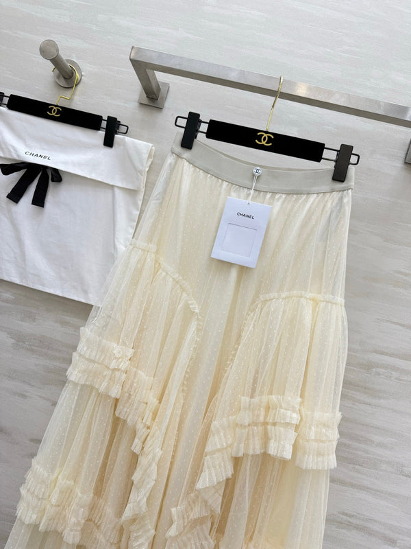 Chanel 26 Mesh Cake Skirt Cream in Cotton 377528