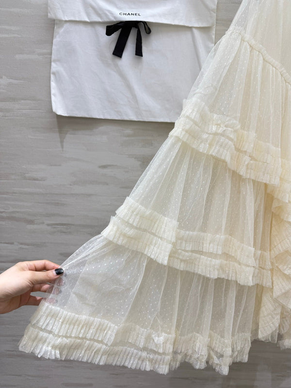 Chanel 26 Mesh Cake Skirt Cream in Cotton 377528