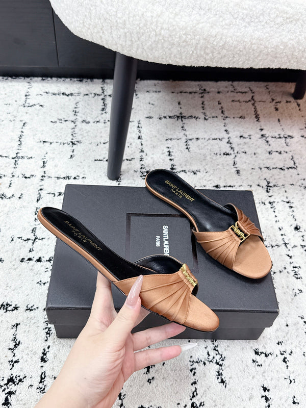 YSL Babylone Slides Brown in Silk 743653