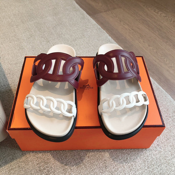 Hermès Extra Sandal Burgundy White in Cowhide 743963