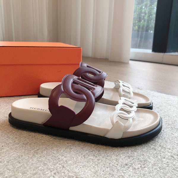 Hermès Extra Sandal Burgundy White in Cowhide 743963
