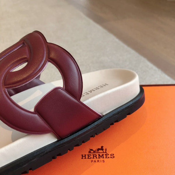 Hermès Extra Sandal Burgundy White in Cowhide 743963
