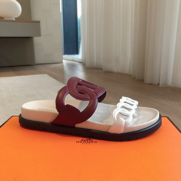 Hermès Extra Sandal Burgundy White in Cowhide 743963