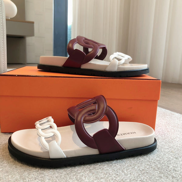 Hermès Extra Sandal Burgundy White in Cowhide 743963