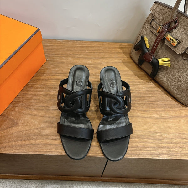 Hermès Sandal 60 Black in Calfskin 743965