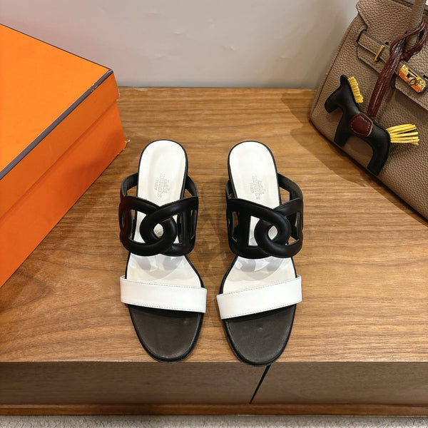 Hermès Sandal 60 Black White in Calfskin 743966