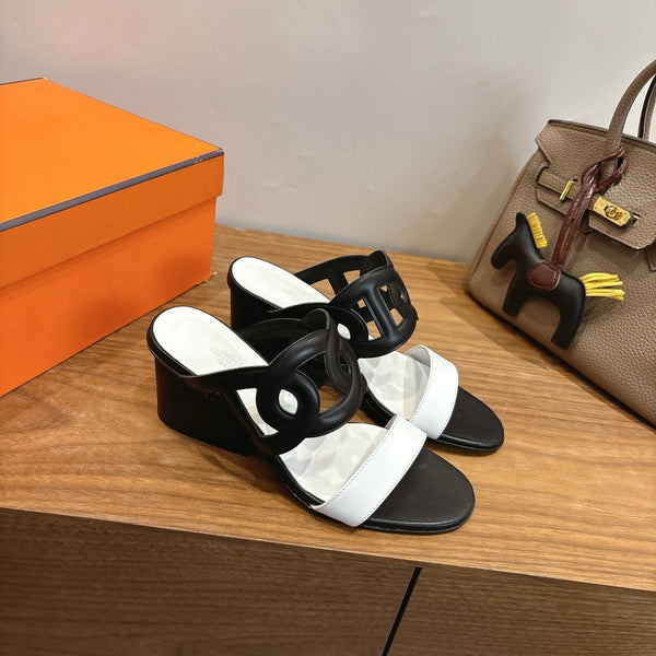 Hermès Sandal 60 Black White in Calfskin 743966