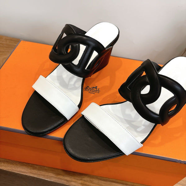 Hermès Sandal 60 Black White in Calfskin 743966