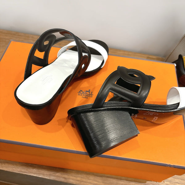 Hermès Sandal 60 Black White in Calfskin 743966