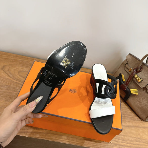 Hermès Sandal 60 Black White in Calfskin 743966