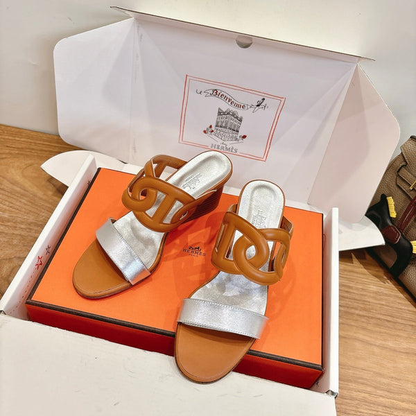 Hermès Sandal 60 Light Brown Silver in Calfskin 743967