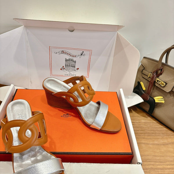 Hermès Sandal 60 Light Brown Silver in Calfskin 743967