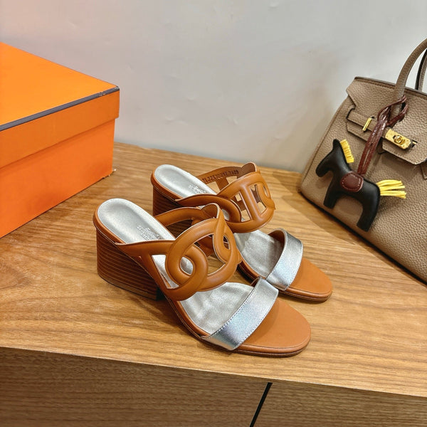 Hermès Sandal 60 Light Brown Silver in Calfskin 743967