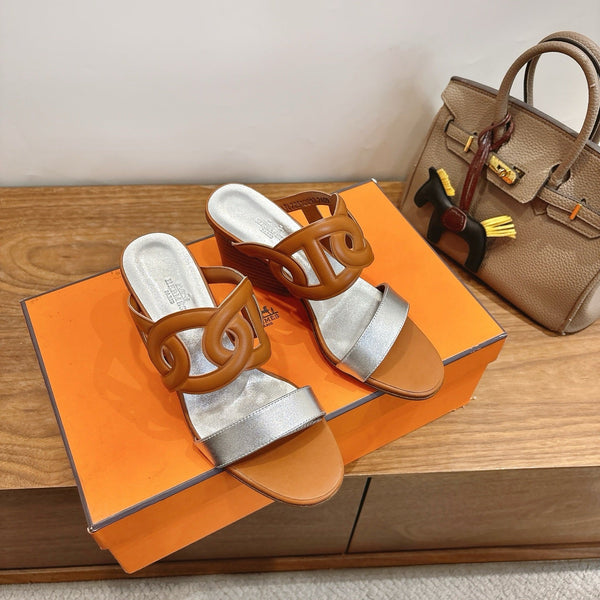 Hermès Sandal 60 Light Brown Silver in Calfskin 743967