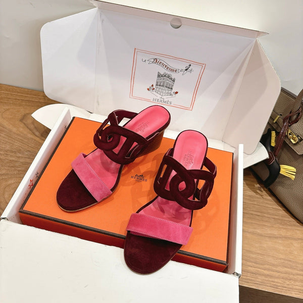 Hermès Sandal 60 Burgundy Pink in Suede 743972