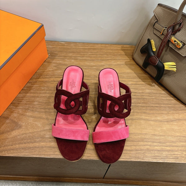 Hermès Sandal 60 Burgundy Pink in Suede 743972